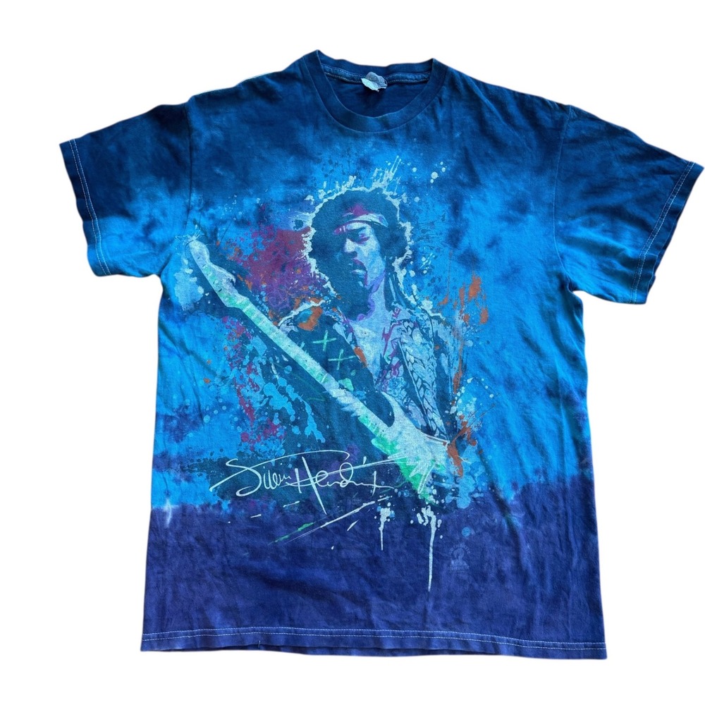 Vintage Liquid Blue Jimi Hendrix Tie Dye Graphic‎ T-Shirt Mens M Blue Rock Tee